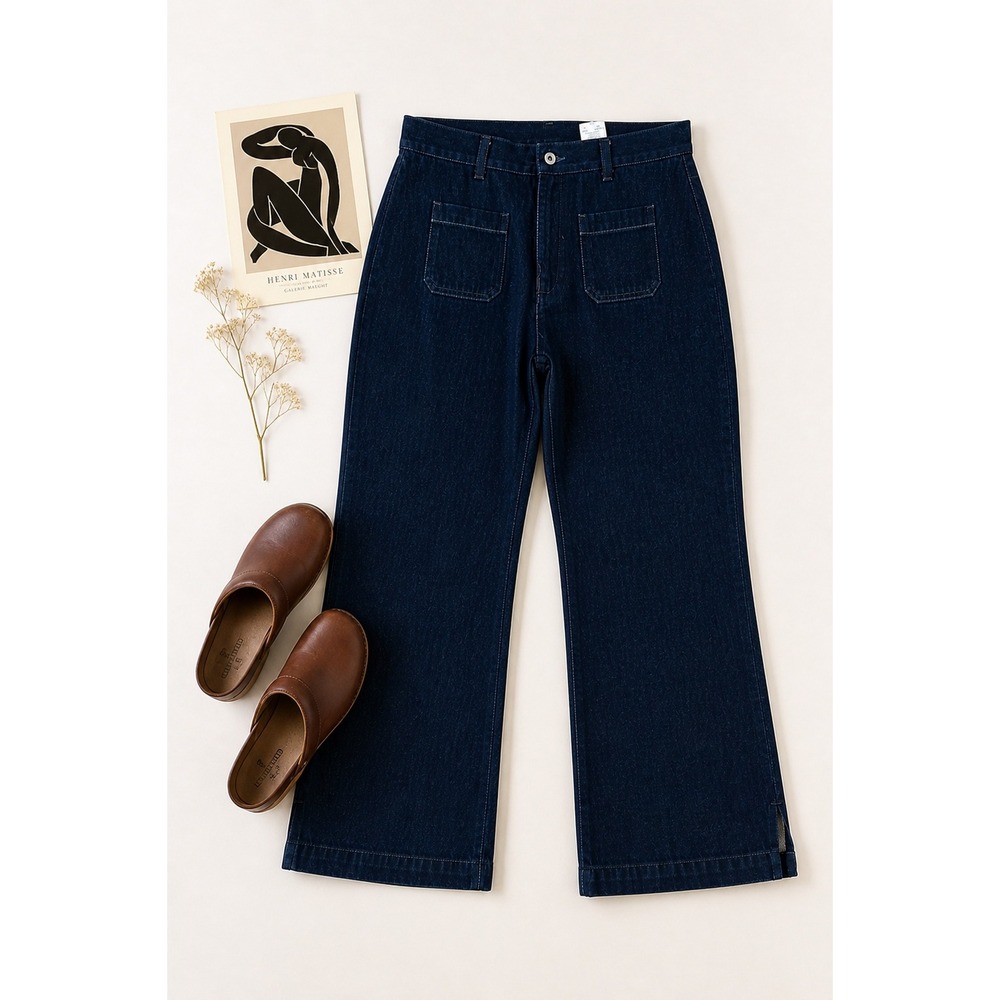Levis Dark Wash Cropped Wide Leg Jeans High Rise Minimalist Denim Sz 12 Y2K
